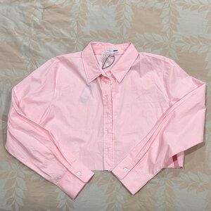 Fashion Nova Cropped Pink Button-Down Shirt